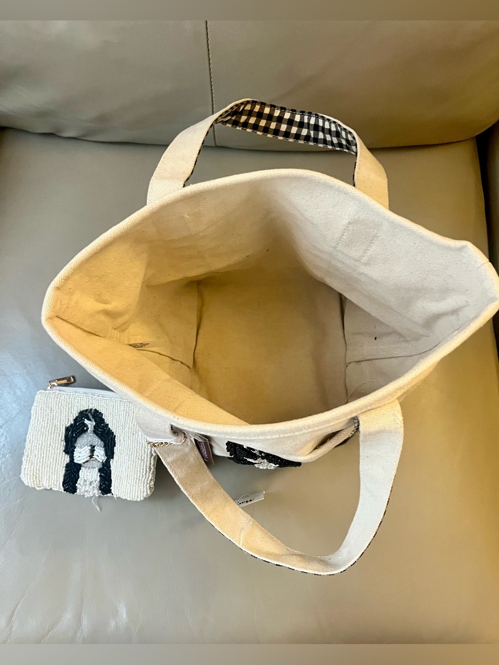 🐶 Bernedoodle Canvas Tote Bag with Beaded Coin Purse- NWT viral doodle tote 🖤🤍 - Picture 5 of 5